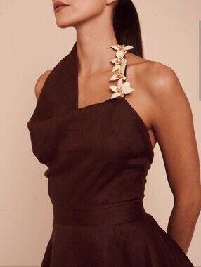 Azulu Brown One-Shoulder Floral-Detail Dress As Sold On Revolve